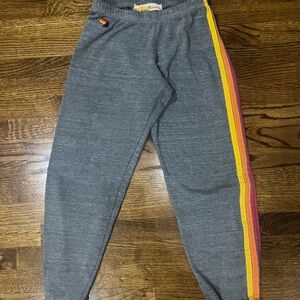 Aviator Nation Heather Gray Joggers with Multicolor Stripes